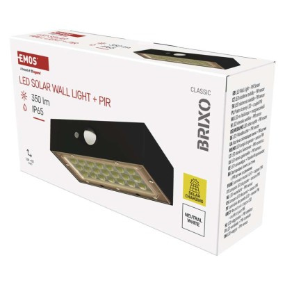 EMOS Solární LED svítidlo BRIXO s pohybovým čidlem, černé, neutrální bílá 1553162000