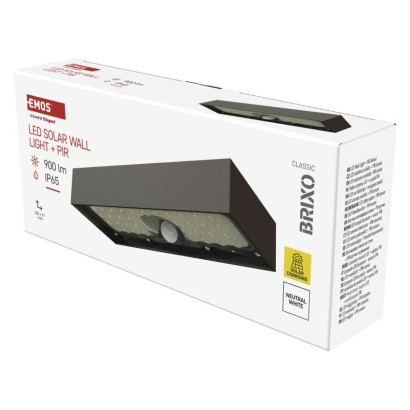EMOS Solární LED svítidlo BRIXO s pohybovým čidlem, černé, neutrální bílá 1553166000