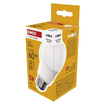 Emos lighting LED žárovka Basic A60 / E27 / 9,4 W (60 W) / 806 lm / neutrální bílá 1525733492