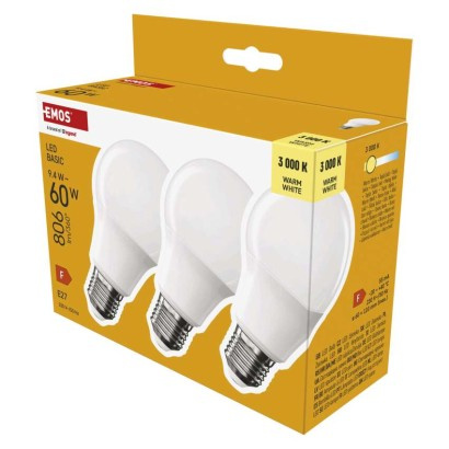 Emos lighting LED žárovka Basic A60 / E27 / 9,4 W (60 W) / 806 lm / teplá bílá 1525733299