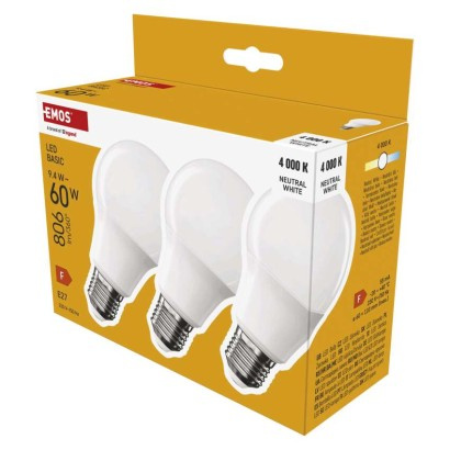Emos lighting LED žárovka Basic A60 / E27 / 9,4 W (60 W) / 806 lm / neutrální bílá 1525733495