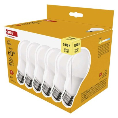 Emos lighting LED žárovka Basic A60 / E27 / 9,4 W (60 W) / 806 lm / teplá bílá 1525743200
