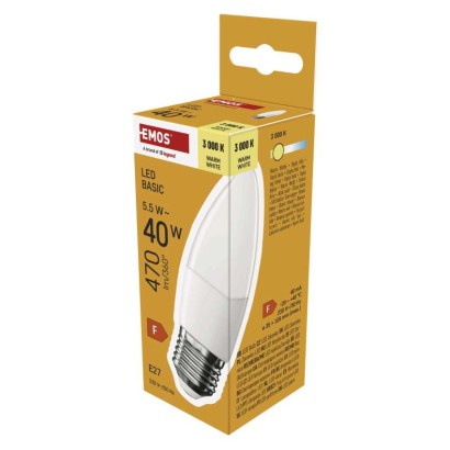 Emos lighting LED žárovka Basic svíčka / E27 / 5,5 W (40 W) / 470 lm / teplá bílá 1525743201