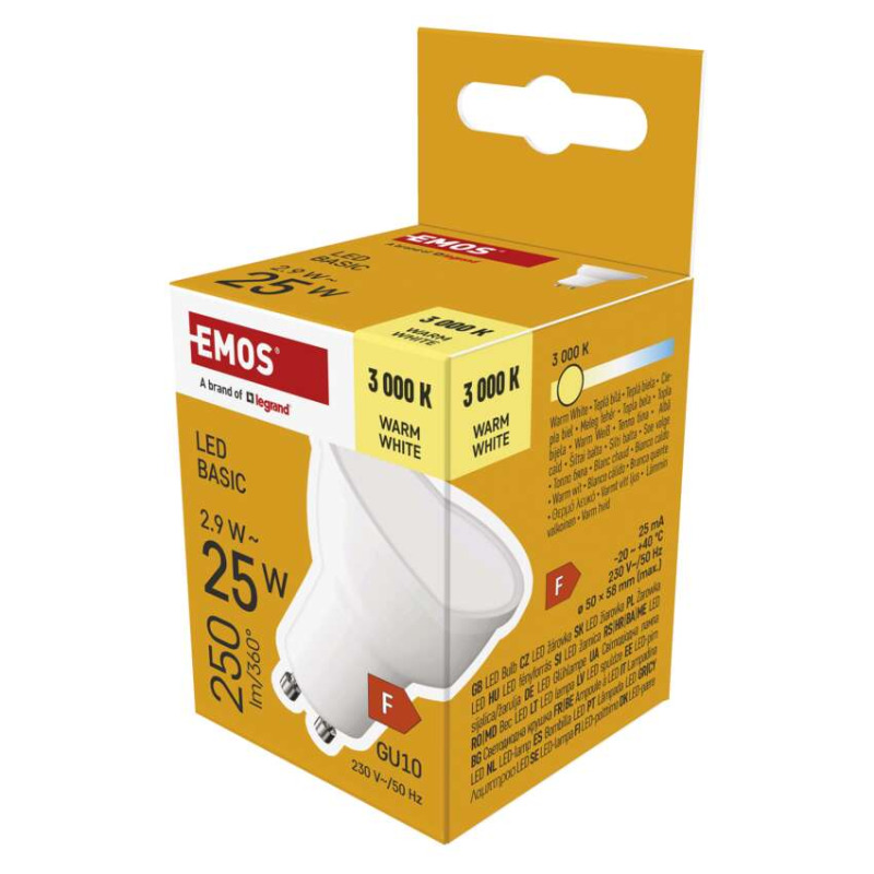 Emos lighting LED žárovka Basic MR16 / GU10 / 2,9 W (25 W) / 250 lm / teplá bílá 1525730234