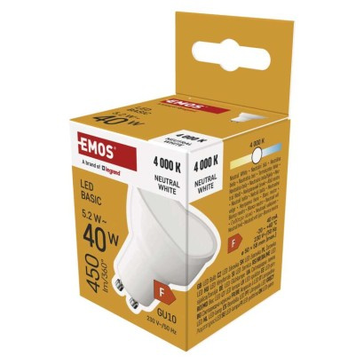 Emos lighting LED žárovka Basic MR16 / GU10 / 5,2 W (40 W) / 450 lm / neutrální bílá 1525730430