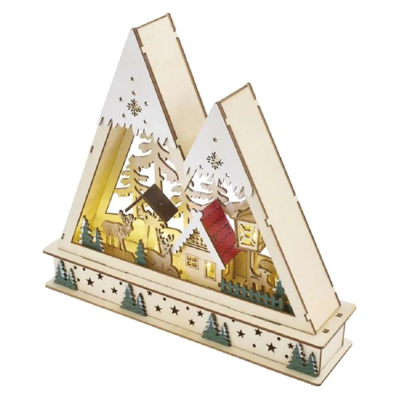 Dřevěná vánoční krajina LED svítící, 25 x 6 x 23,5 cm, 2x AA, teplá bílá, časovač Anděl Přerov s.r.o.