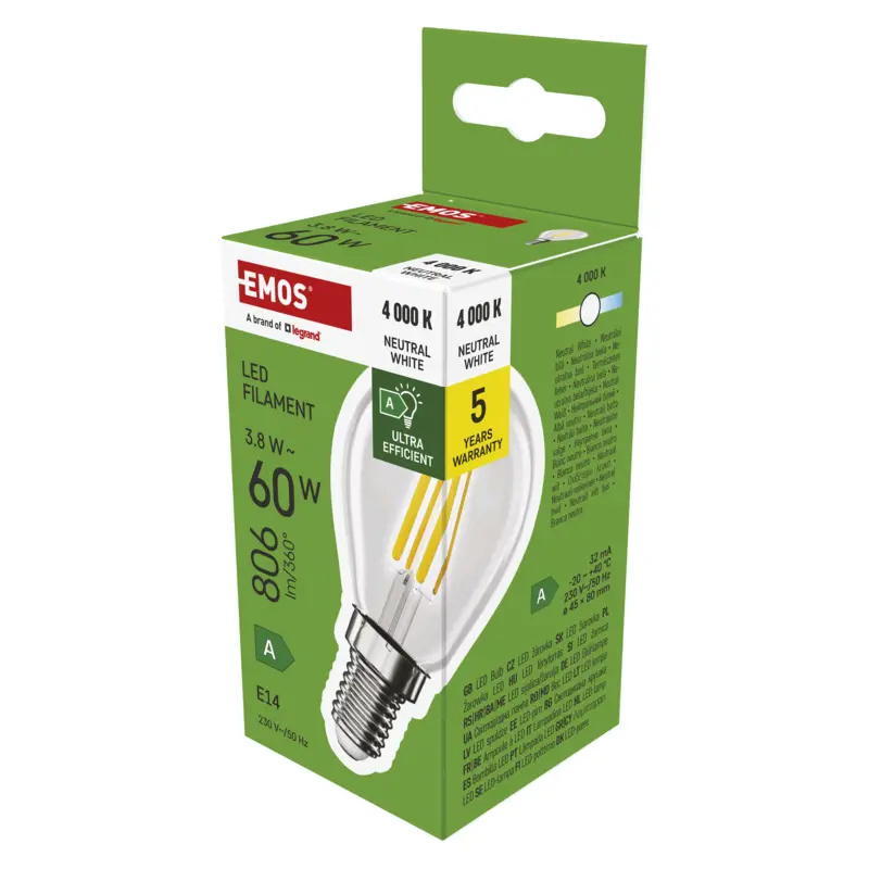 Emos lighting LED žárovka Filament Mini Globe  A CLASS/ E14 / 3,8 W (60 W) / 806 lm / neutrální bílá 1525731454