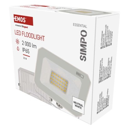 EMOS LED reflektor SIMPO 20W, bílý, IP65, 2000 lm, neutrální bílá 1531222301