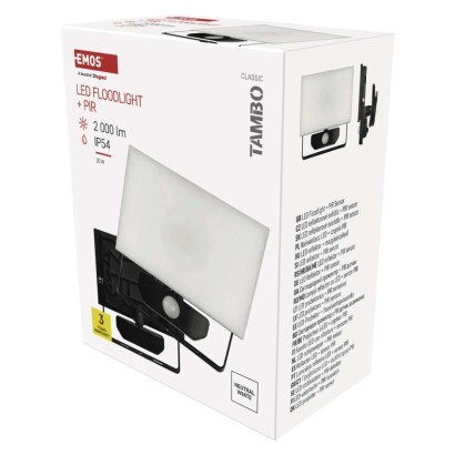 EMOS LED reflektor TAMBO se senzorem pohybu, 20 W, 2000 lm, černý 1531292200