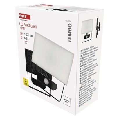 EMOS LED reflektor TAMBO se senzorem pohybu, 30 W, 3000 lm, černý 1531293200