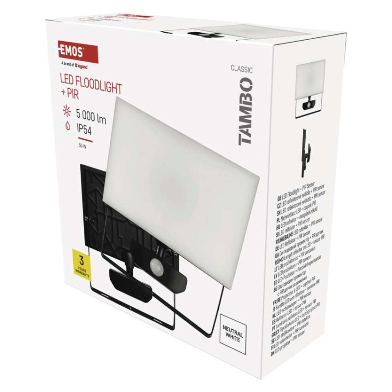 EMOS LED reflektor TAMBO se senzorem pohybu, 50 W, 5000 lm, černý 1531294200