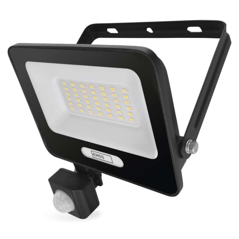 EMOS LED reflektor GLARO s pohybovým čidlem, 30 W, černý, IP54, 3000 lm, neutrální bílá 1531233400
