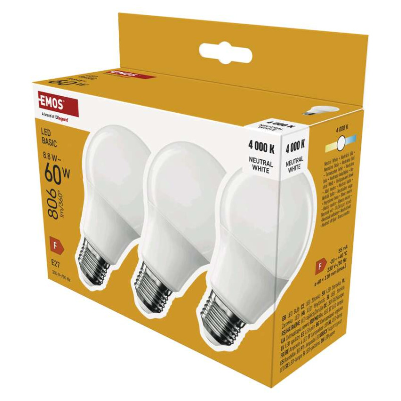 EMOS ZL5F48.3 LED BASIC A60 8,8W(60W) 806lm E27 NW 3PC