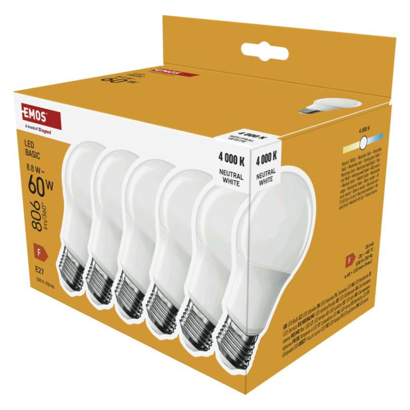 EMOS ZL5F48.6 LED BASIC A60  8,8W(60W) 806lm E27 NW 6PC