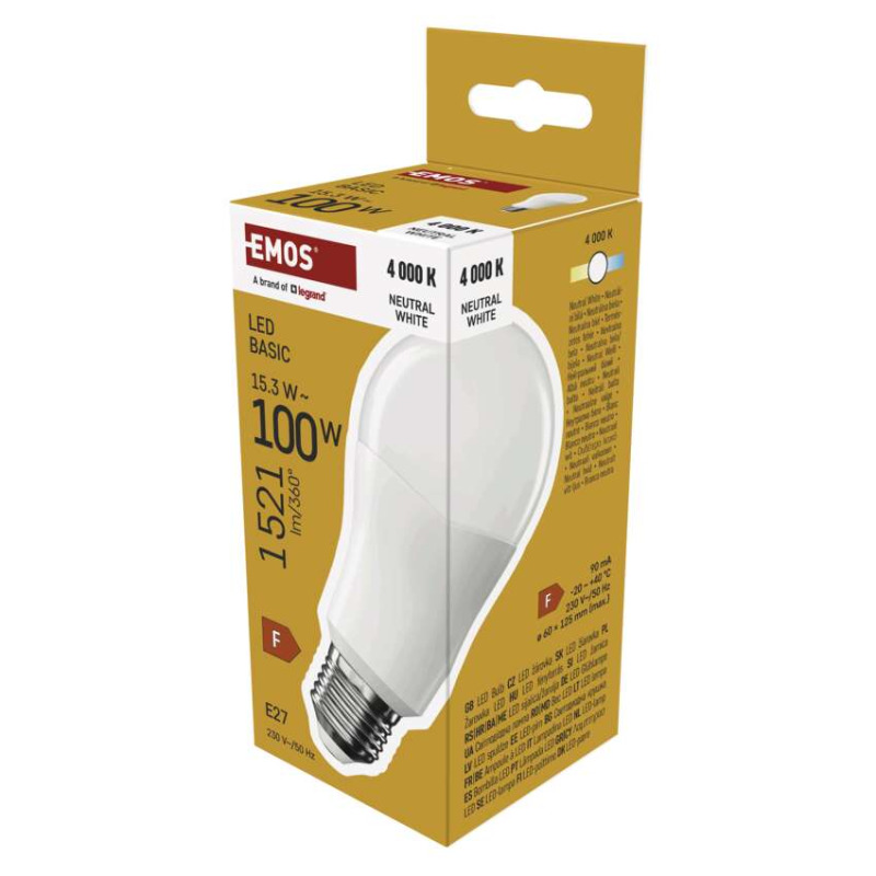EMOS ZL5F68 LED BASIC A60 15,3W(100W) 1521lm E27 NW