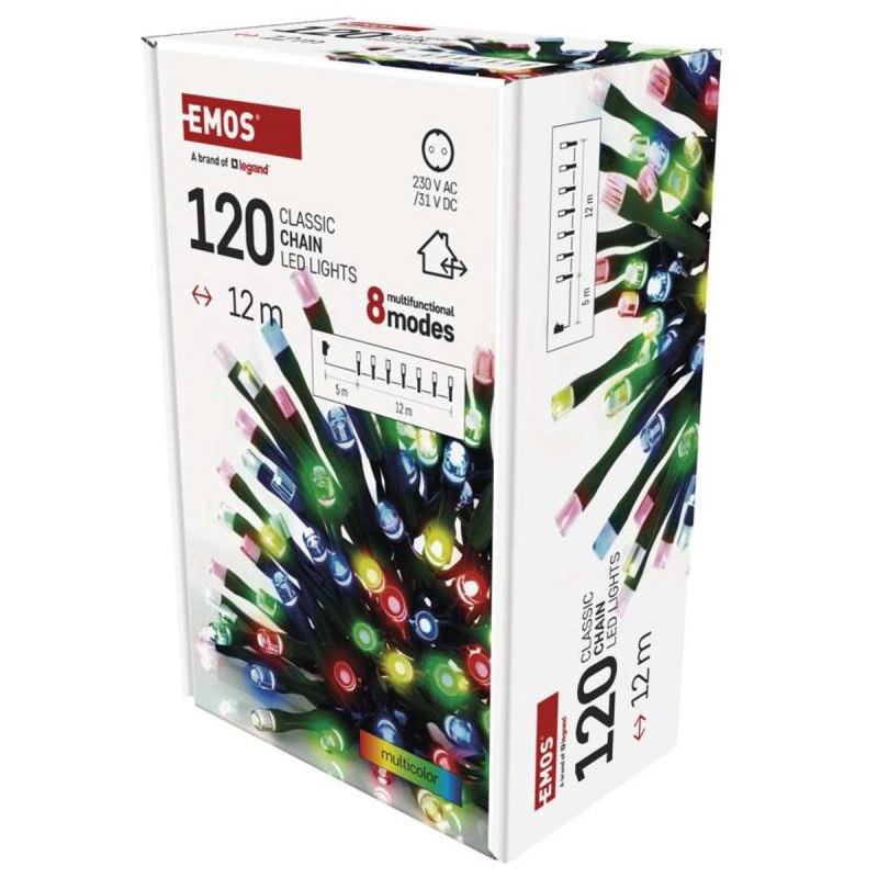 Emos LED vánoční řetěz s časovačem, multicolor, délka 12 m