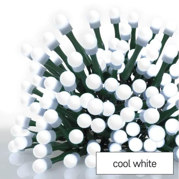 LED vánoční cherry řetěz – kuličky, studená bílá, 20 m, 200 LED, 8 funkcí, časovač Anděl Přerov s.r.o.