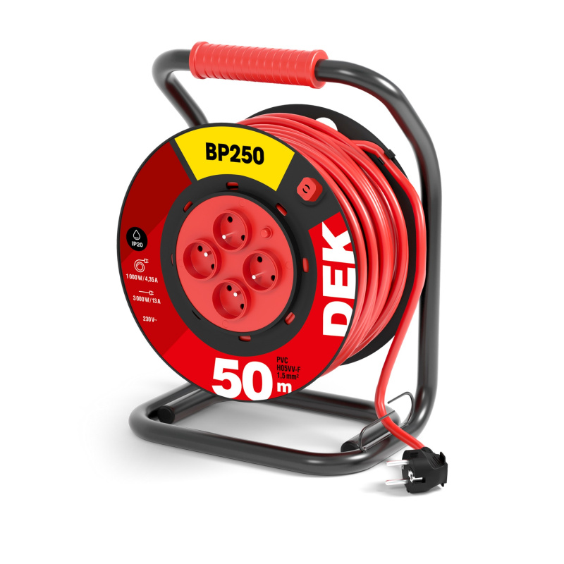 Kabel prodlužovací PVC na bubnu s pevným středem DEK BP250 50 m 1,5 mm2 IP 20