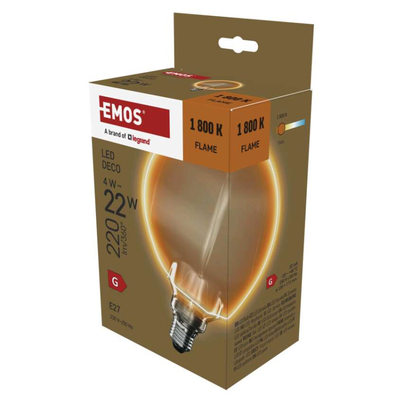 EMOS LED žárovka DECO G130OA / E27 / 4 W (22 W) / 220 lm / flame 1525813203