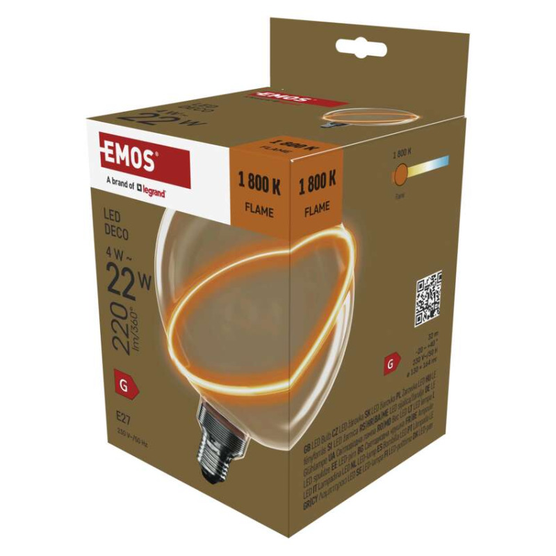 EMOS LED žárovka DECO G130SRA / E27 / 4 W (22 W) / 220 lm / flame 1525813204