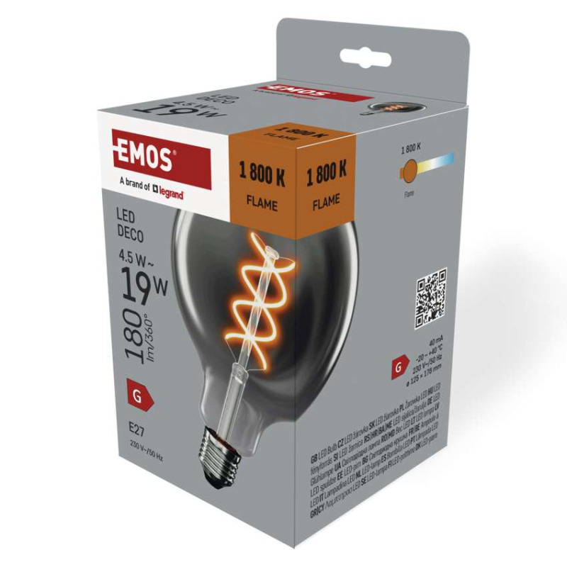 EMOS Z58311 LED DECO G125 SMOKED 4,5W 180lm E27 WW+