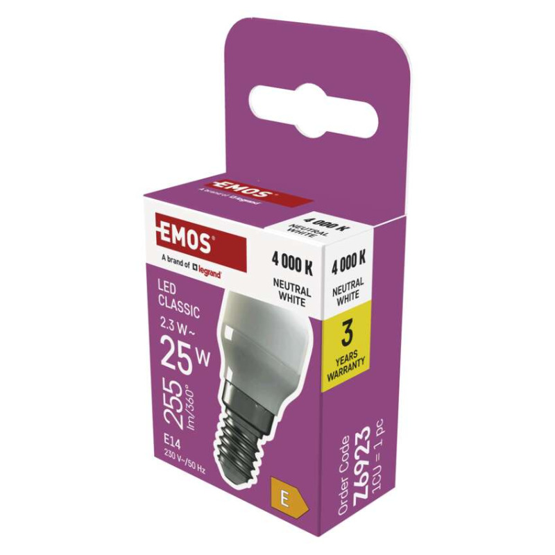 EMOS LED žárovka do lednic ST26,  E14, 2,3 W (25 W), 255 lm, neutrální bílá