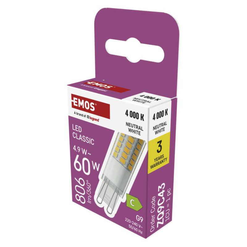 EMOS ZQ9C43 LED CLS JC 4,9W(60W) 806lm G9 NW