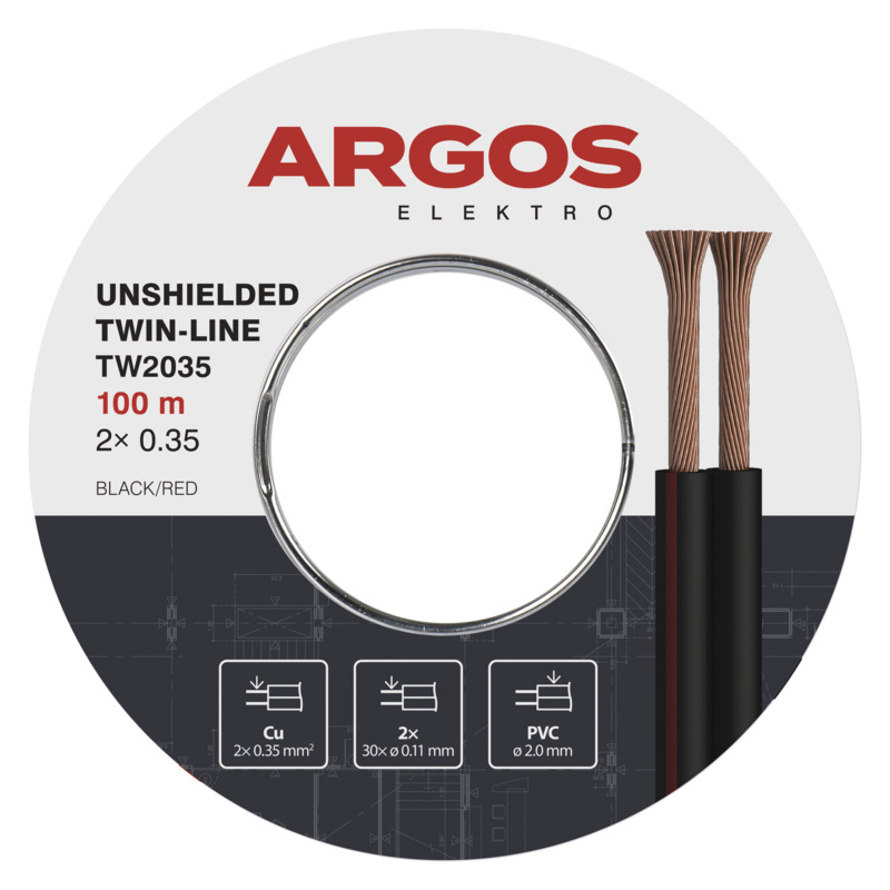 Dvojlinka nestíněná ARGOS TW2035, 2x 0,35 mm, černo-rudá, 100 m