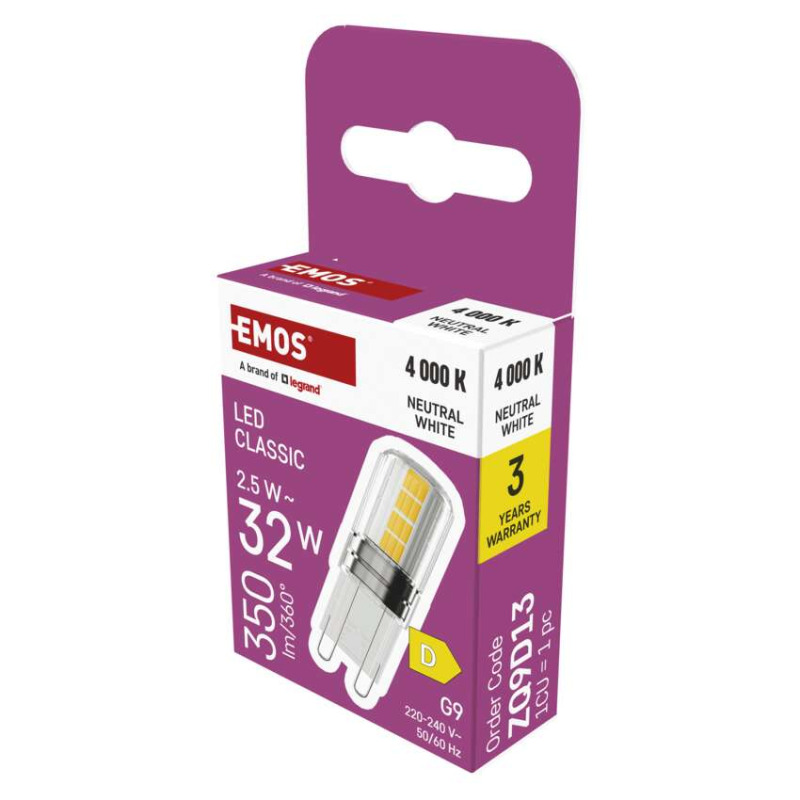EMOS LED žárovka Classic JC G9 2,5W 350lm 4000K