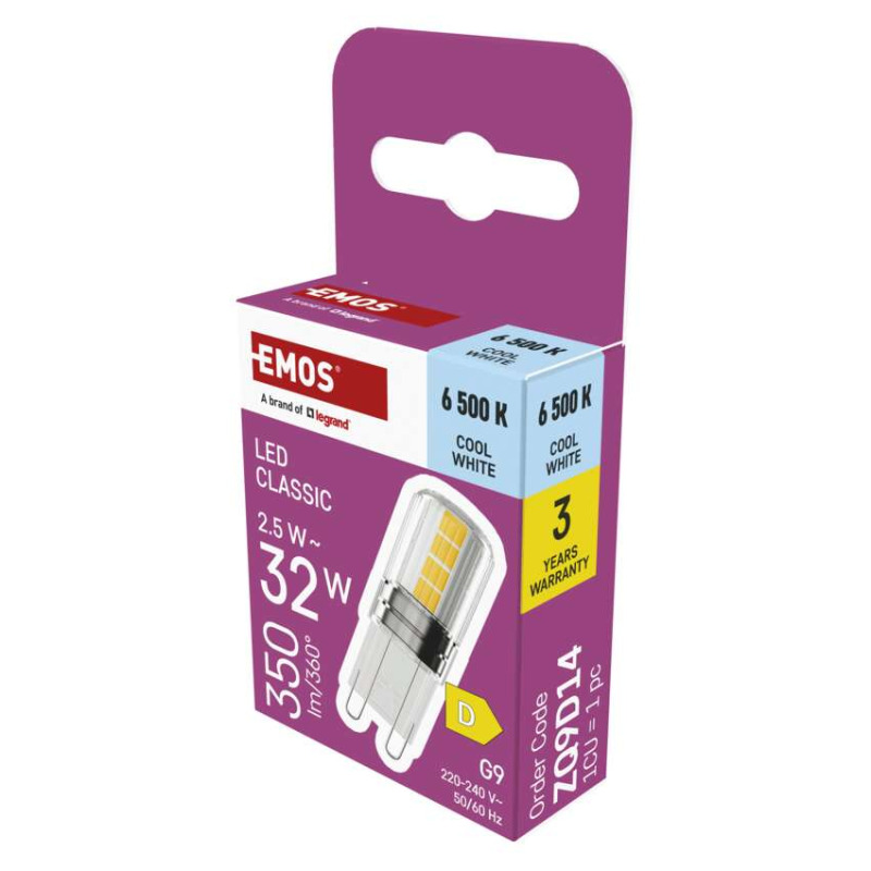 EMOS ZQ9D14 LED CLS JC 2,5W(32W) 350lm G9 CW