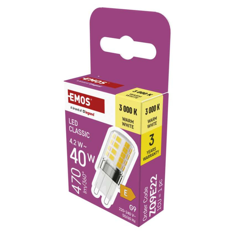 EMOS LED žárovka Classic JC G9 4,2W 470lm 3000K