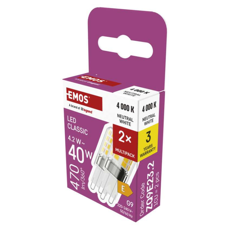 EMOS ZQ9E23.2 LED CLS JC 4,2W(40W) 470lm G9 NW 2PC