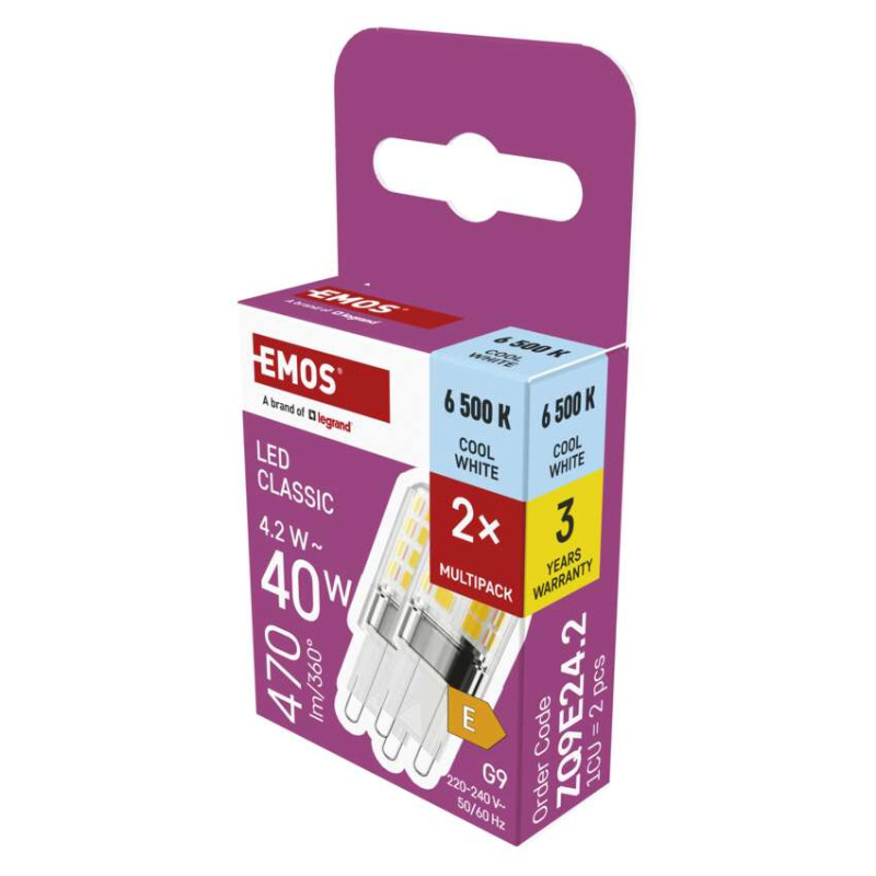 EMOS ZQ9E24.2 LED CLS JC 4,2W(40W) 470lm G9 CW 2PC