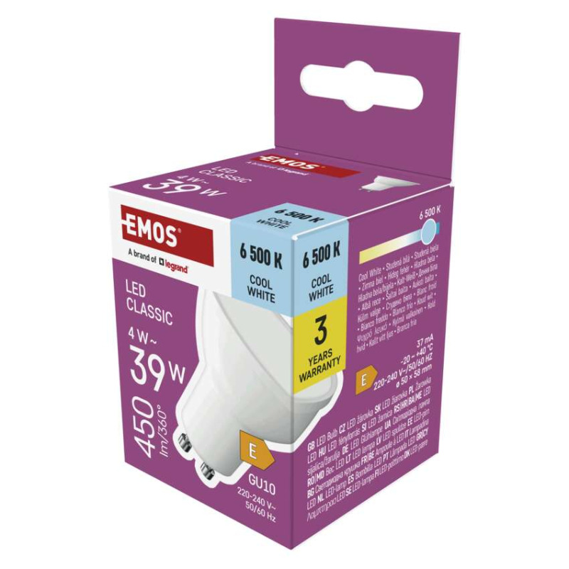 EMOS LED žárovka Classic MR16 bílá / GU10 / 4 W (39 W) / 450 lm / studená bílá 1525730118