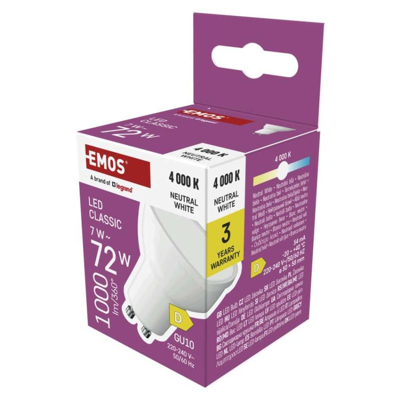 EMOS LED žárovka Classic MR16 bílá / GU10 / 7 W (72 W) / 1000 lm / neutrální bílá 1525730435