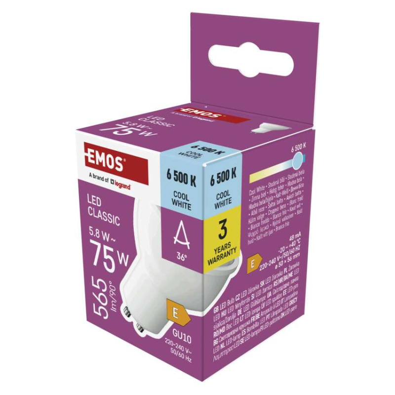 EMOS ZQ8E34N LED CLS MR16 5,8W(75W) 565lm GU10 CW