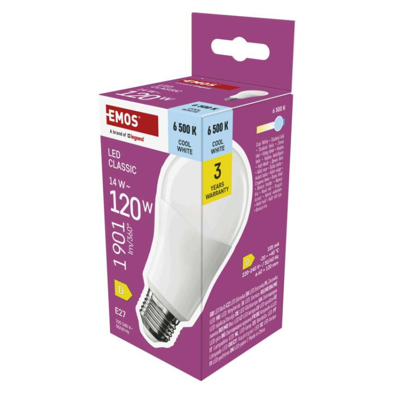 EMOS LED žárovka Classic A60 / E27 / 14 W (120 W) / 1901 lm / studená bílá 1525733128