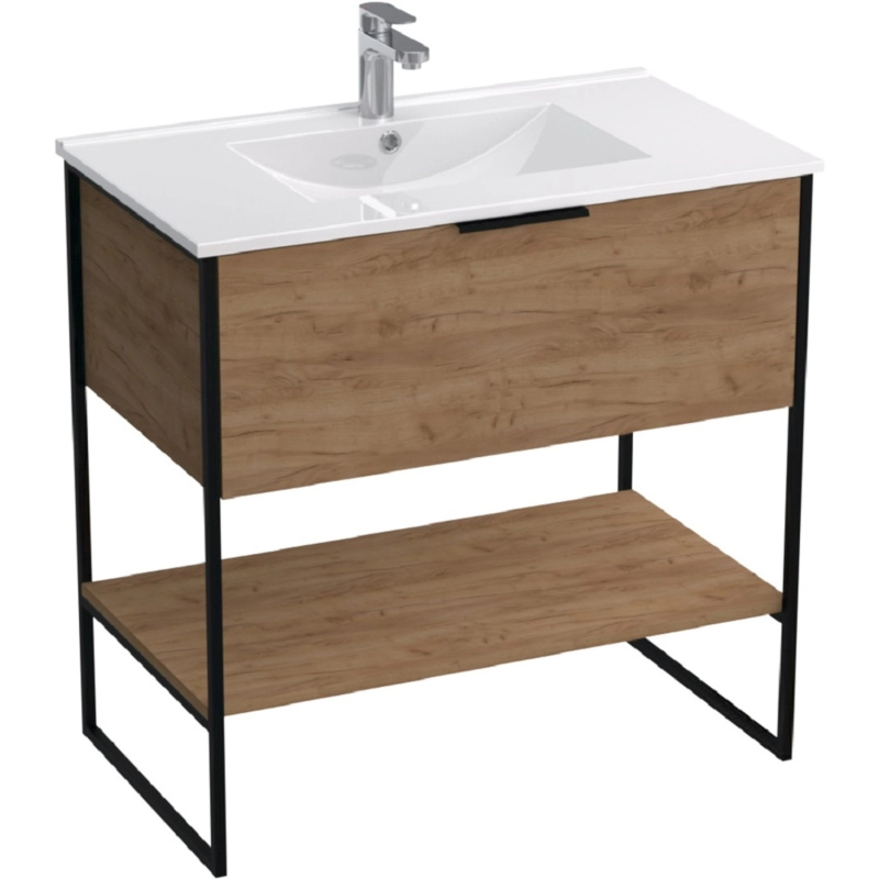 A-Interiéry Koupelnová skříňka Kubo Go 60 s keramickým umyvadlem 60 cm zlatý dub