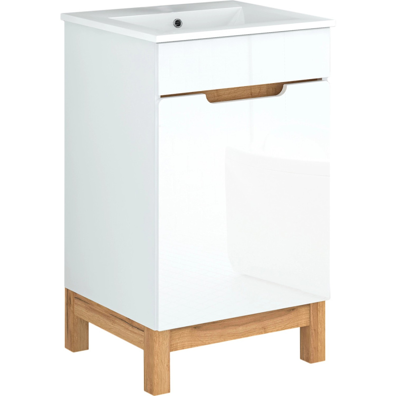A-Interiéry Koupelnová skříňka Sonia 50 s keramickým umyvadlem 50 cm, bílá/dub