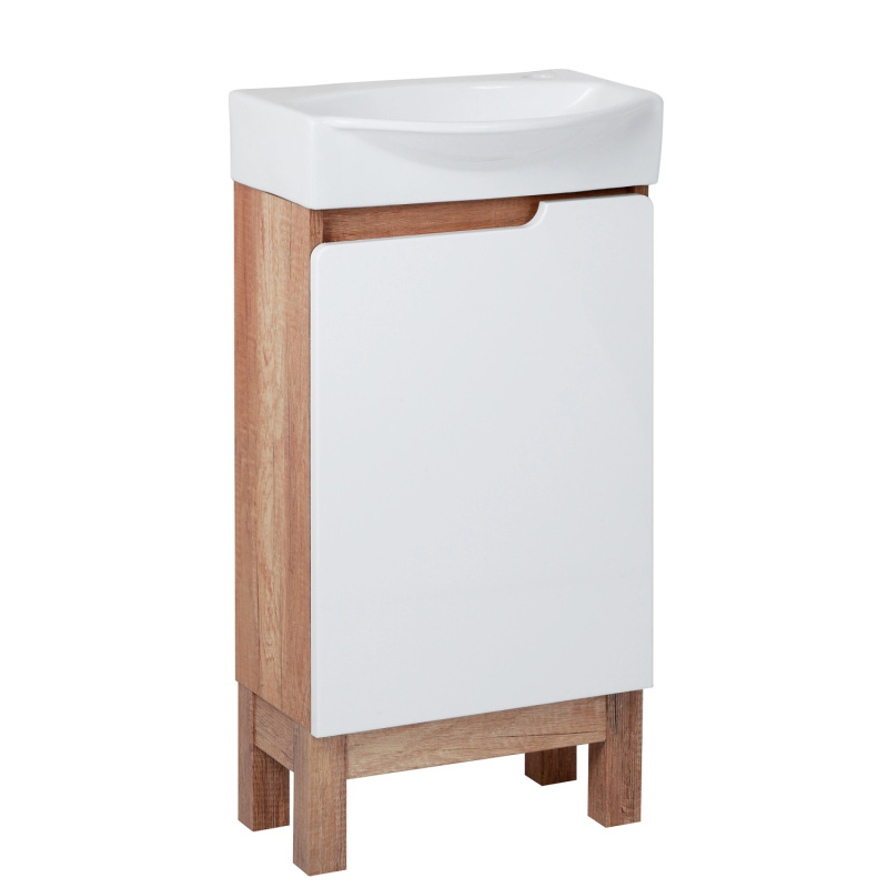 A-Interiéry Koupelnová skříňka Dorian 40 P s keramickým umyvadlem 40 cm bílá/dub