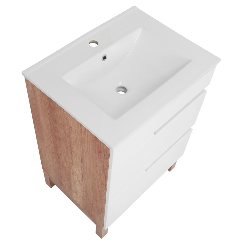 A-Interiéry Koupelnová skříňka Dorian 60-2Z s keram. umyvadlem 60 cm bílá/dub