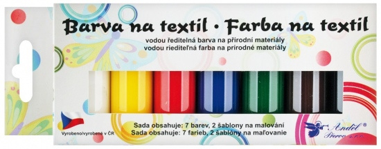Barvy na textil tmavý a barevný, sada 7 x 20 g + šablony  Anděl Přerov s.r.o.