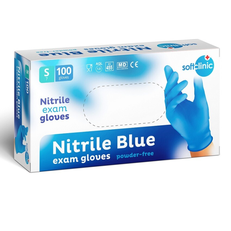 SOFTCLINIC Nitrilové rukavice vyšetřovací nepudrované modré S 100 ks