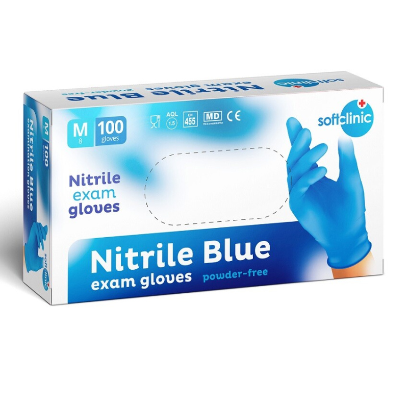SOFTCLINIC Nitrilové rukavice vyšetřovací nepudrované modré M 100 ks
