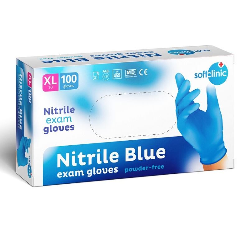 SOFTCLINIC Nitrilové rukavice vyšetřovací nepudrované modré XL 100 ks