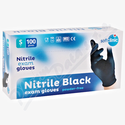 SOFTCLINIC Nitrilové rukavice vyšetřovací nepudrované černé S 100 ks