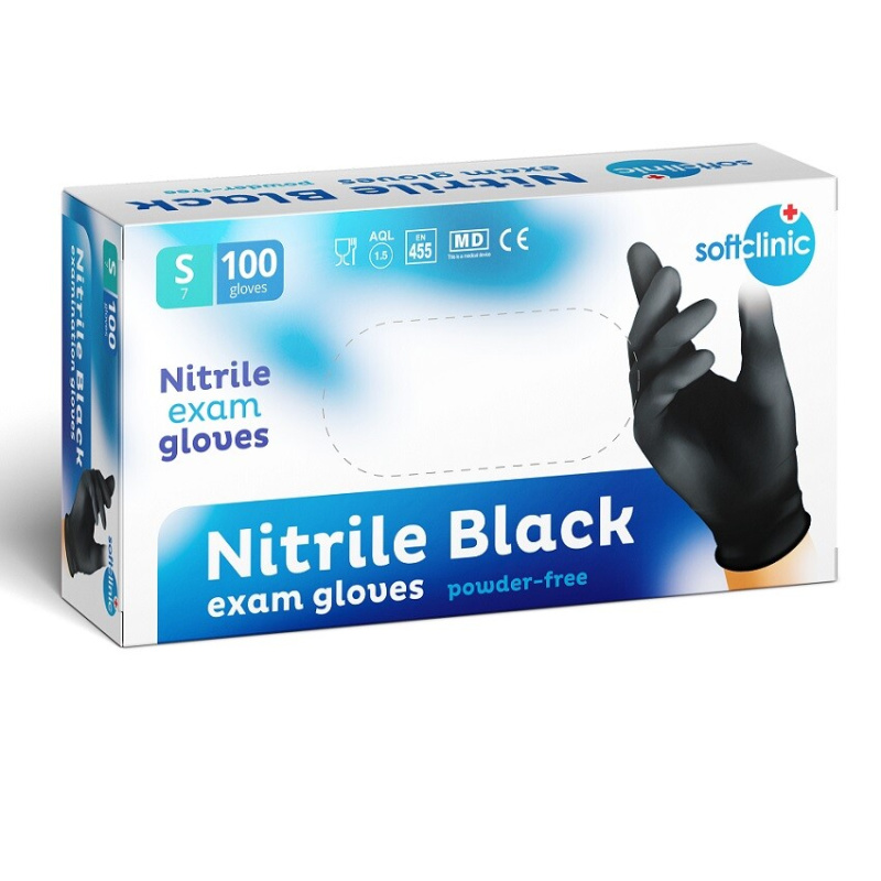SOFTCLINIC Nitrilové rukavice vyšetřovací nepudrované černé S 100 ks