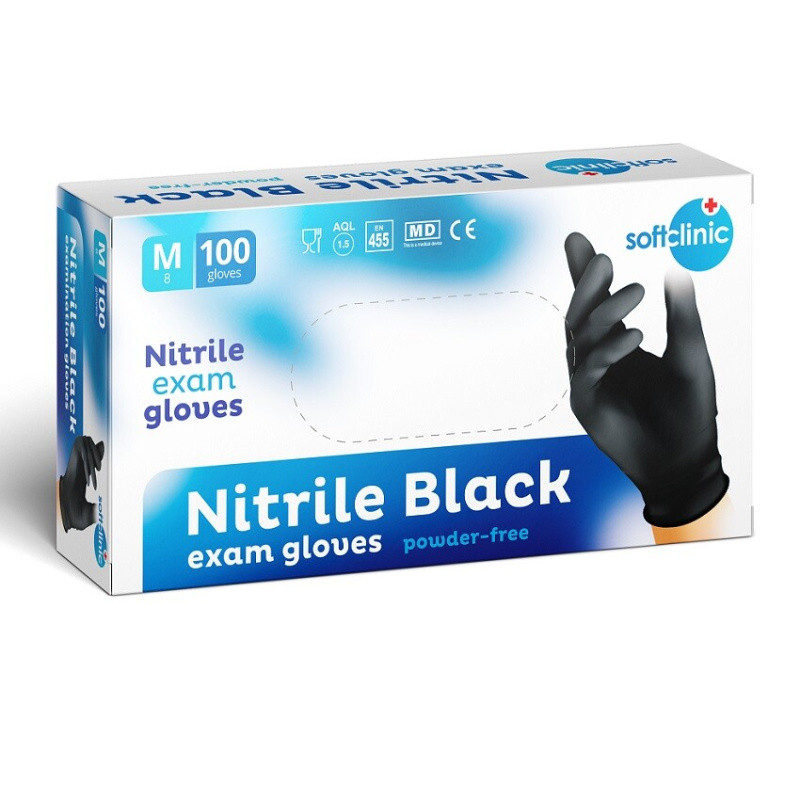 SOFTCLINIC Nitrilové rukavice vyšetřovací nepudrované černé M 100 ks