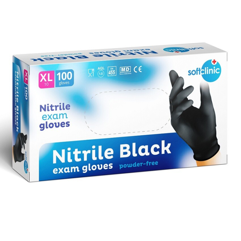 SOFTCLINIC Nitrilové rukavice vyšetřovací nepudrované černé XL 100 ks