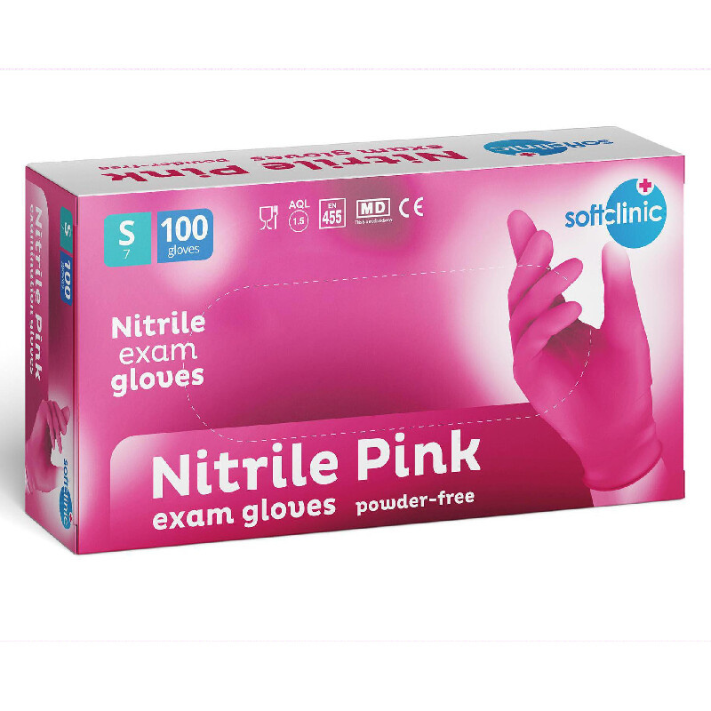 SOFTCLINIC Nitrilové rukavice vyšetřovací nepudrované růžové S 100 ks
